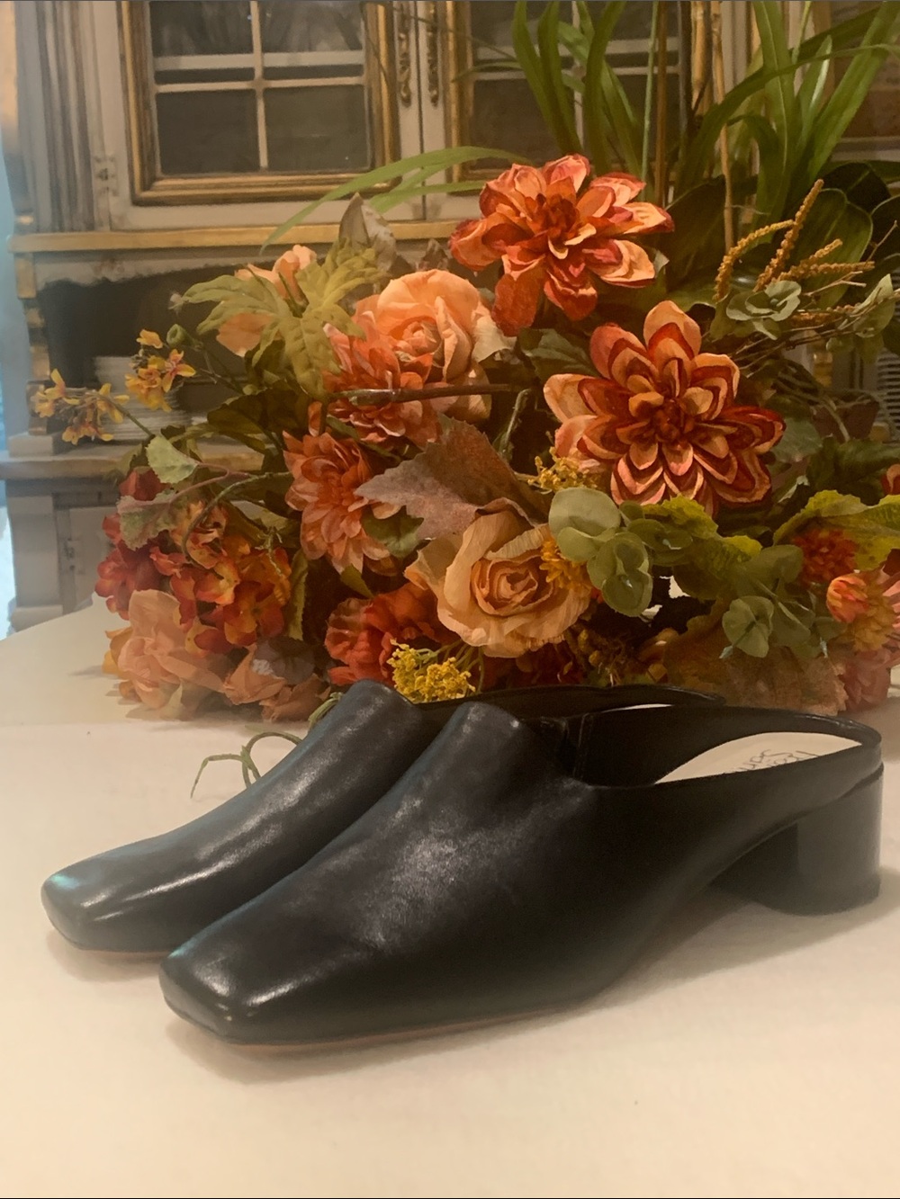 Like new Franco Sarto Black Leather Mule Heels Size 11 M